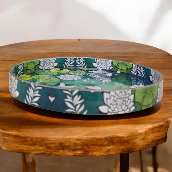 Madarks_Handcrafted_Lotus_Pond_Tray,_MDF,_25_cm_Diameter