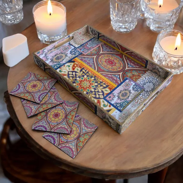 Madarks_Handcrafted_Multicolor_Mosaic_Tray_with_Matching_Coasters_-_Set_of_5