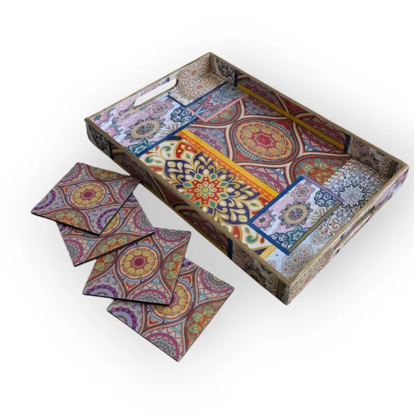 Madarks_Handcrafted_Multicolor_Mosaic_Tray_with_Matching_Coasters_-_Set_of_5