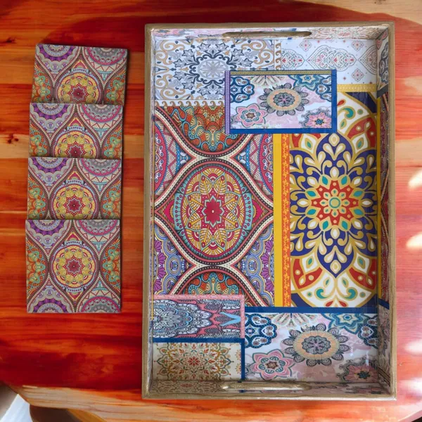 Madarks_Handcrafted_Multicolor_Mosaic_Tray_with_Matching_Coasters_-_Set_of_5