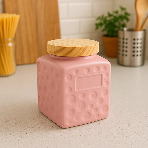 AAINA Madarks Ceramic Handcrafted Pink Storage Jar with Airtight