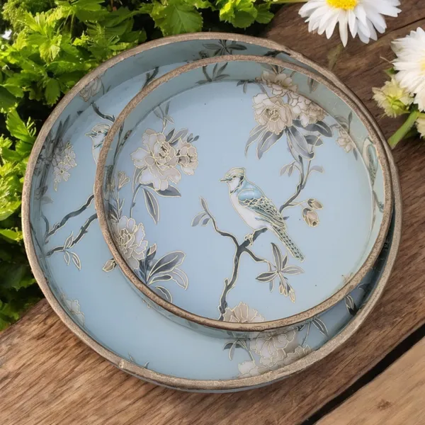 Madarks_Handcrafted_Round_Bird_Design_Serving_Trays_-_Set_of_2,_MDF_Enamel_Trays,_Size:_7_Inch_and_9_Inch