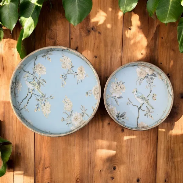 Madarks_Handcrafted_Round_Bird_Design_Serving_Trays_-_Set_of_2,_MDF_Enamel_Trays,_Size:_7_Inch_and_9_Inch