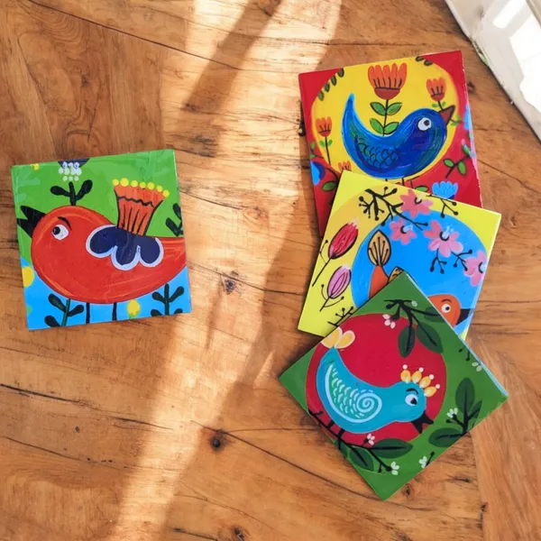 Madarks_Handcrafted_Vibrant_Bird-Themed_Coaster_Set_(Pack_of_4),_Size:_4_x_4_Inch