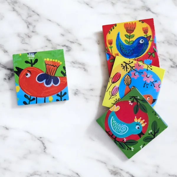 Madarks_Handcrafted_Vibrant_Bird-Themed_Coaster_Set_(Pack_of_4),_Size:_4_x_4_Inch