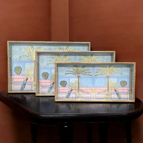 Madarks_Handcrafted_Palm_Tree_Artwork_Wooden_Tray_Set_–_Set_of_3_Decorative_Trays_with_Peacock_|_Sizes:_40x25x5_cm,_35x20x5_cm,_30x15x5_cm_|_Ideal_for_Serving_Tea,_Snacks_&_Home_Décor