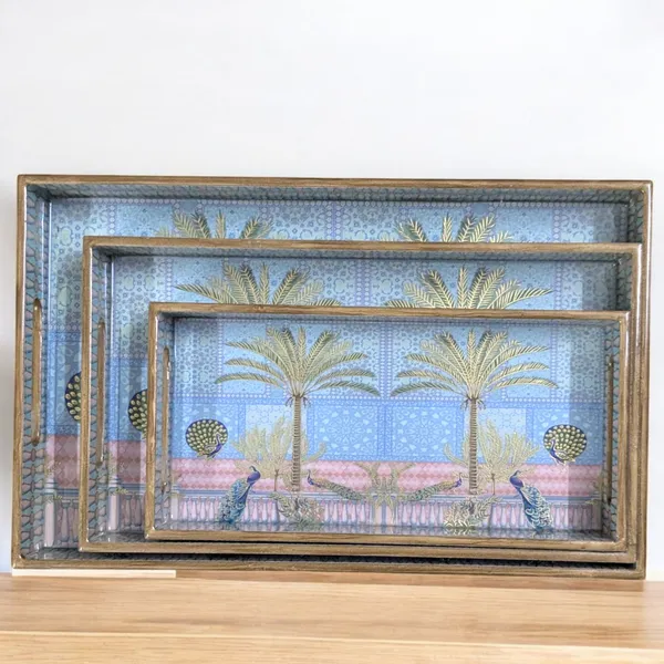 Madarks_Handcrafted_Palm_Tree_Artwork_Wooden_Tray_Set_–_Set_of_3_Decorative_Trays_with_Peacock_|_Sizes:_40x25x5_cm,_35x20x5_cm,_30x15x5_cm_|_Ideal_for_Serving_Tea,_Snacks_&_Home_Décor