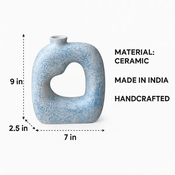 Madarks_Heart-Shaped_Ceramic_Vase_|_9_Inch_Handcrafted_Table_Decor_|_Blue_&_White_Textured_Finish_|_Ideal_for_Home,_Office,_Shelf_&_Gifting