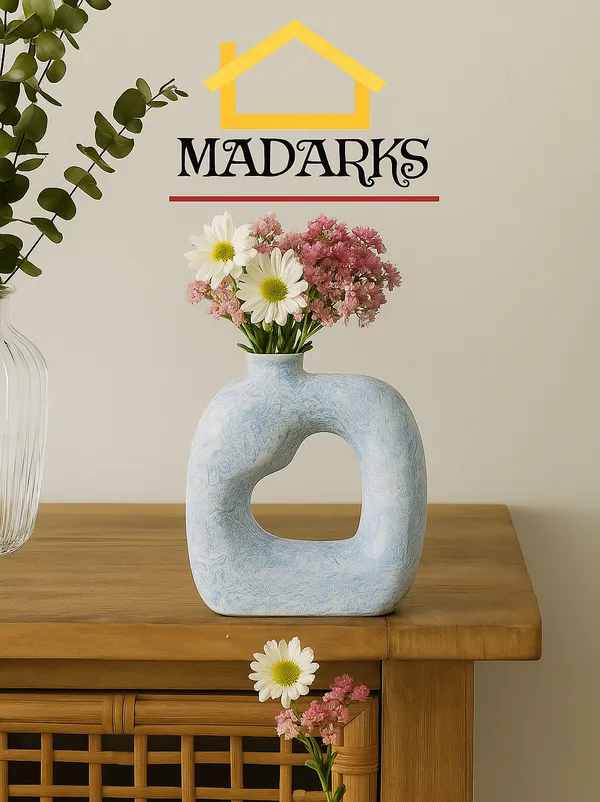 Madarks_Heart-Shaped_Ceramic_Vase_|_9_Inch_Handcrafted_Table_Decor_|_Blue_&_White_Textured_Finish_|_Ideal_for_Home,_Office,_Shelf_&_Gifting