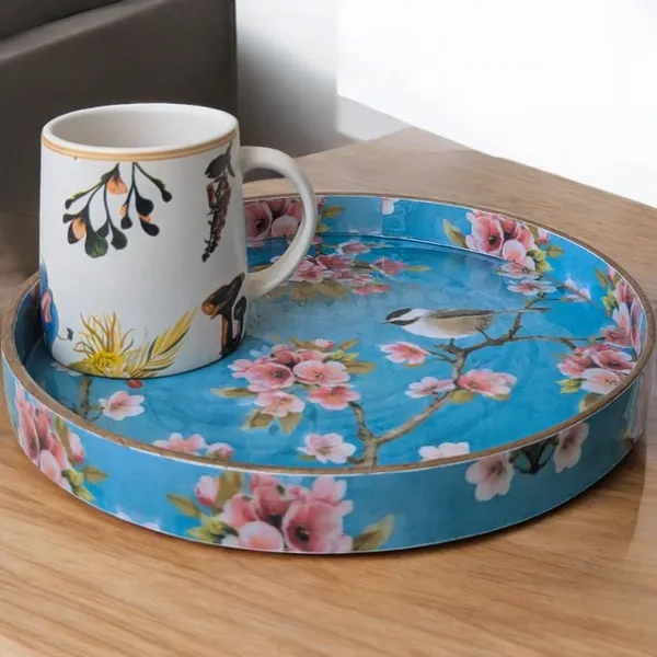 Madarks_MDF_Round_Serving_Tray_–_23_cm_Diameter,_3_cm_Height_|_Handcrafted_Floral_Bird_Design_|_Decorative_&_Functional_|_Made_in_India