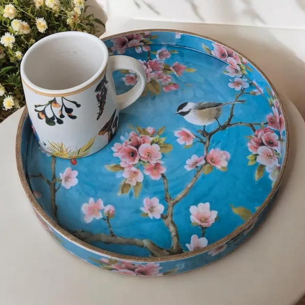 Madarks_MDF_Round_Serving_Tray_–_23_cm_Diameter,_3_cm_Height_|_Handcrafted_Floral_Bird_Design_|_Decorative_&_Functional_|_Made_in_India