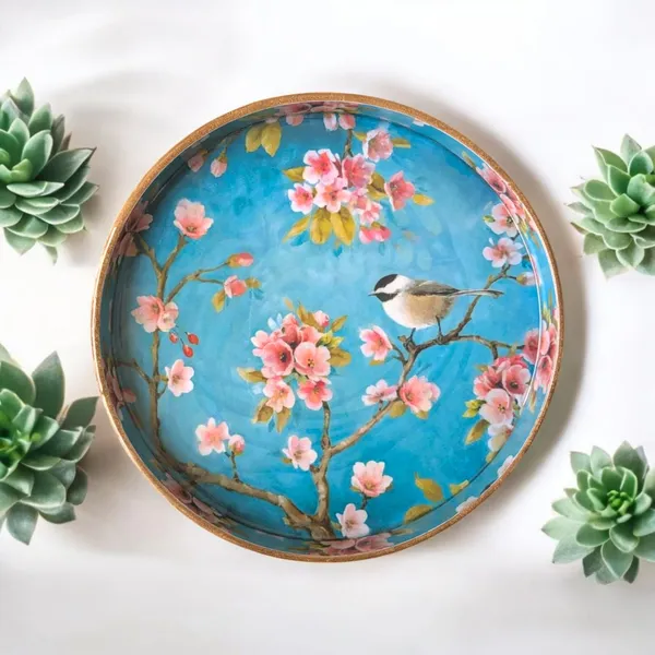 Madarks_MDF_Round_Serving_Tray_–_23_cm_Diameter,_3_cm_Height_|_Handcrafted_Floral_Bird_Design_|_Decorative_&_Functional_|_Made_in_India