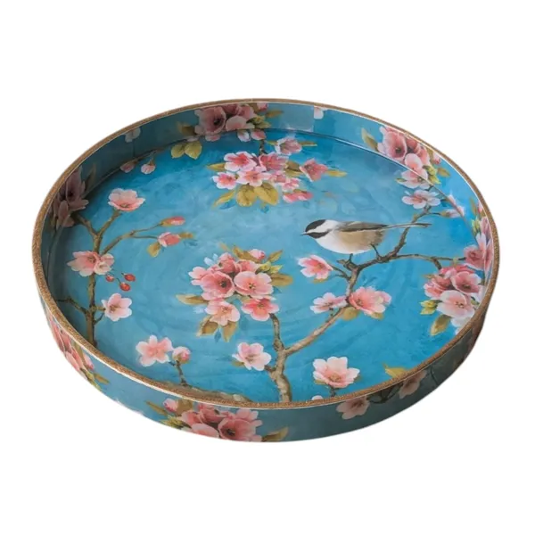 Madarks_MDF_Round_Serving_Tray_–_23_cm_Diameter,_3_cm_Height_|_Handcrafted_Floral_Bird_Design_|_Decorative_&_Functional_|_Made_in_India