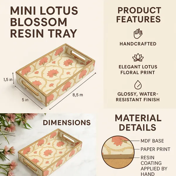 Madarks_Mini_Resin_Tray_|_Wooden_Tray_for_2_Glasses_|_MDF_Base_with_Lotus_Print_&_Clear_Resin_Coating_|_8.5x5x1.5_Inch_|_Small_Decorative_Serving_Tray_|_Handmade_in_India