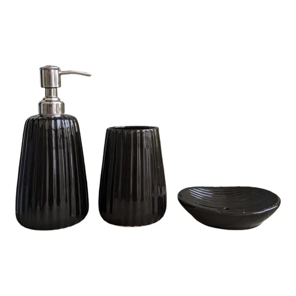 Madarks_Modern_Black_Ceramic_Bathroom_Accessory_Set_-_Soap_Dispenser,_Tumbler,_and_Soap_Dish