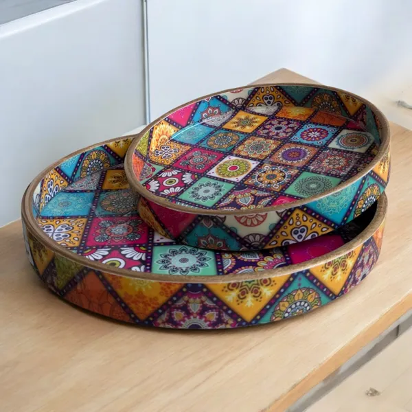 Madarks_Moroccan_Mosaic_Round_MDF_Decorative_Tray_Set