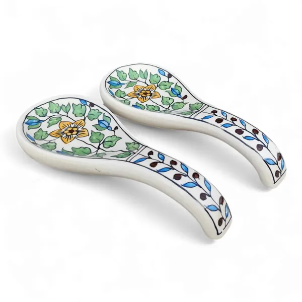 Madarks_Pack_of_2_Handcrafted_Floral_Ceramic_Spoon_Rest_Set_–_Blue_&_Green_Pattern