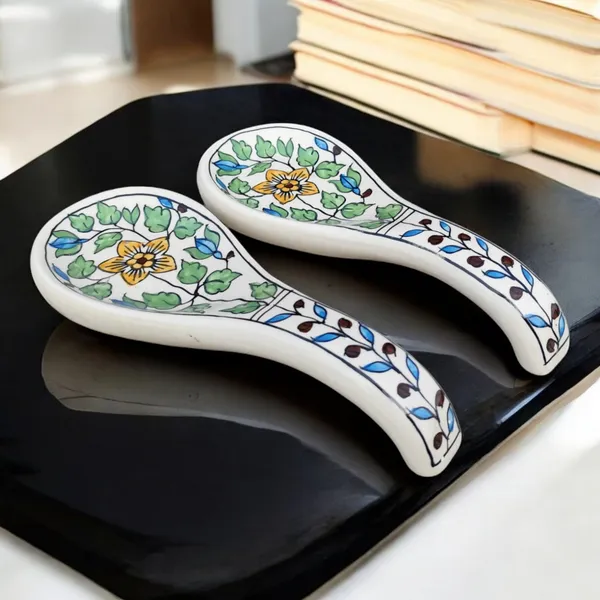 Madarks_Pack_of_2_Handcrafted_Floral_Ceramic_Spoon_Rest_Set_–_Blue_&_Green_Pattern