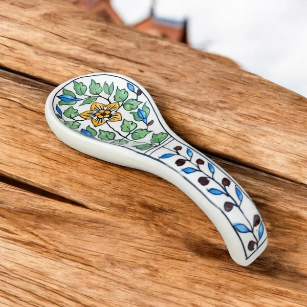 Madarks_Pack_of_2_Handcrafted_Floral_Ceramic_Spoon_Rest_Set_–_Blue_&_Green_Pattern