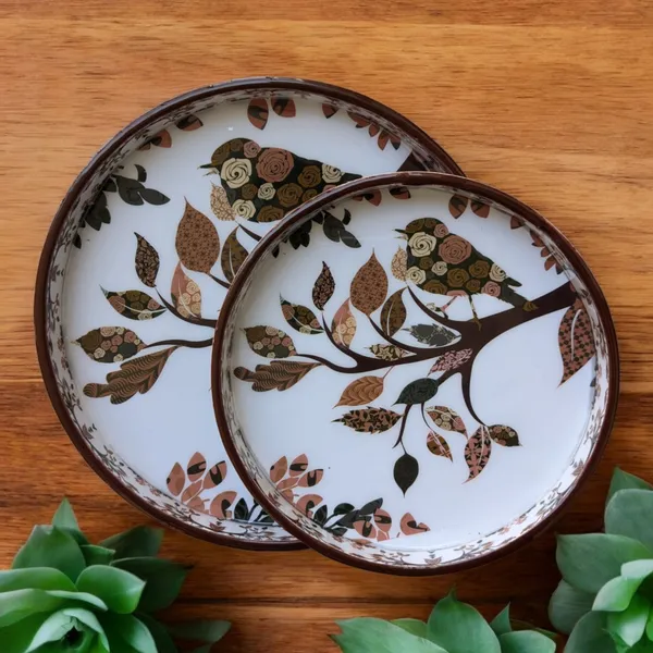 Madarks_Pack_of_2_Handcrafted_MDF_Trays_with_Enamel_Bird_Motif,_Diameter:_7_and_9_Inch