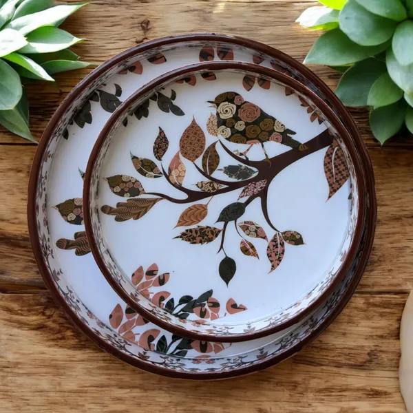 Madarks_Pack_of_2_Handcrafted_MDF_Trays_with_Enamel_Bird_Motif,_Diameter:_7_and_9_Inch