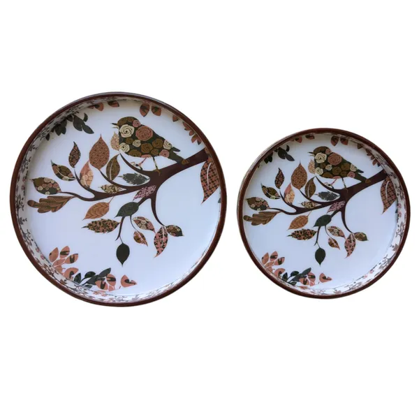 Madarks_Pack_of_2_Handcrafted_MDF_Trays_with_Enamel_Bird_Motif,_Diameter:_7_and_9_Inch