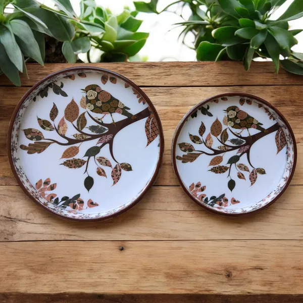Madarks_Pack_of_2_Handcrafted_MDF_Trays_with_Enamel_Bird_Motif,_Diameter:_7_and_9_Inch