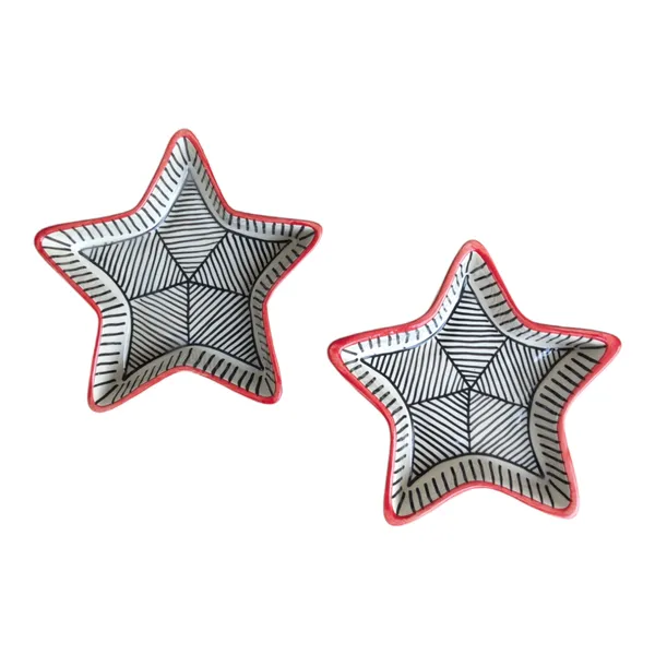 Madarks_Pack_of_2_Star-Shaped_6_Inch_Ceramic_Bowl_Cum_Platter_with_Red_Trim_�_1_Inch_Height,_Microave_amd_Dishwasher_safe