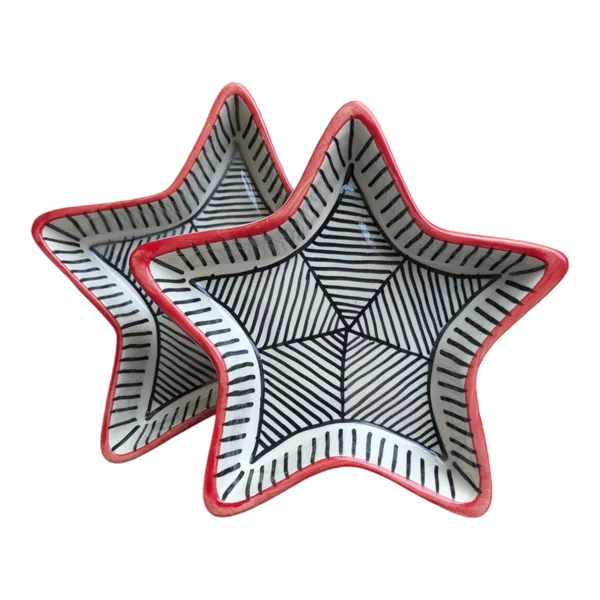 Madarks_Pack_of_2_Star-Shaped_6_Inch_Ceramic_Bowl_Cum_Platter_with_Red_Trim_�_1_Inch_Height,_Microave_amd_Dishwasher_safe