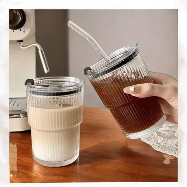 Madarks_Ribbed_Glass_Coffee_Tumbler_with_Lids_and_Straw_Pack_of_500ml_Clear_Water_Drinking_Cup_for_Juice,_Smoothies,Iced_Tea_Home_&_Travel_Sipper_Mug
