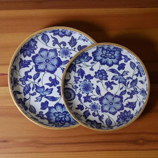 Madarks_Set_of_2_Decorative_Round_Trays_|_9_&_7_Inch_|_MDF_Wood_with_Enamel_Coating_|_Blue_Floral_Print_|_Handmade_Multipurpose_Serving_Tray_for_Home_&_Kitchen