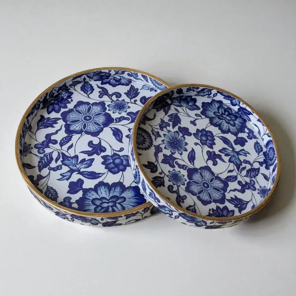 Madarks_Set_of_2_Decorative_Round_Trays_|_9_&_7_Inch_|_MDF_Wood_with_Enamel_Coating_|_Blue_Floral_Print_|_Handmade_Multipurpose_Serving_Tray_for_Home_&_Kitchen