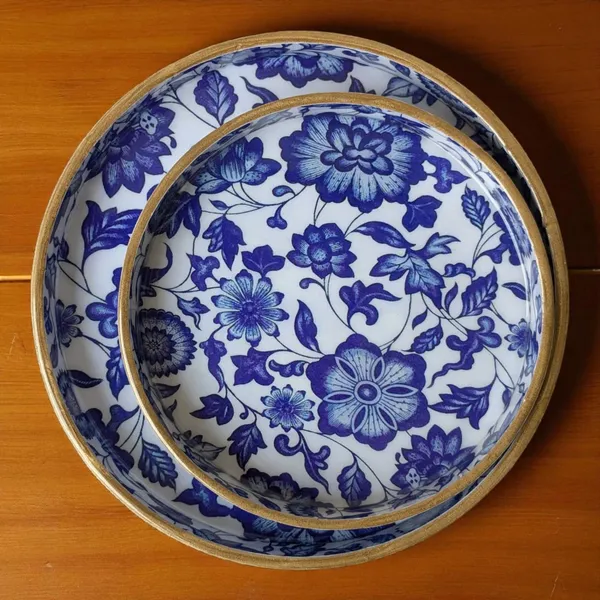 Madarks_Set_of_2_Decorative_Round_Trays_|_9_&_7_Inch_|_MDF_Wood_with_Enamel_Coating_|_Blue_Floral_Print_|_Handmade_Multipurpose_Serving_Tray_for_Home_&_Kitchen