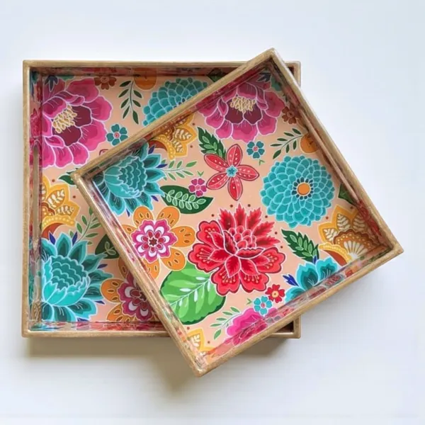 Madarks_Set_of_2_Waterproof_MDF_Serving_Trays_–_10x10_&_8x8_Inch_|_Premium_Decorative_Wooden_Trays_|_Multi-Use_Tea,_Coffee,_Snack,_Breakfast_&_Home_Décor_Tray_|_Floral_&_Pattern_Designs