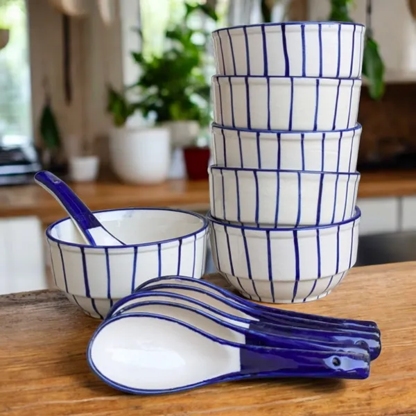 Madarks_Striped_Ceramic_Soup_Bowl_Set_with_Matching_Spoons_�_Set_of_6