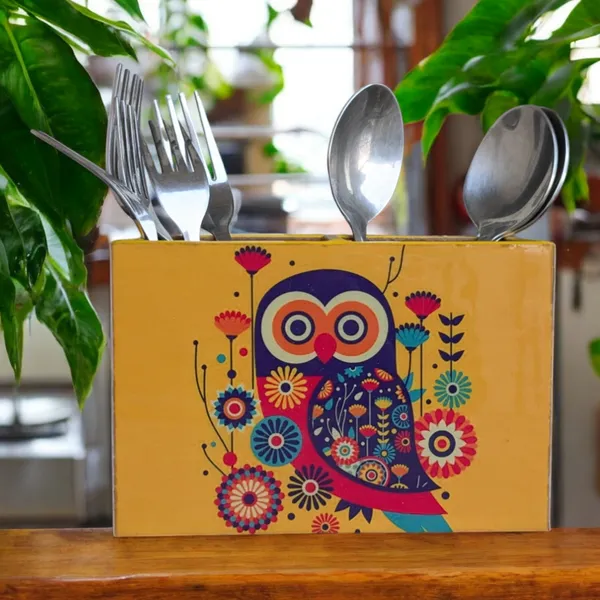 Madarks_Vibrant_Owl-Themed_Wooden_Cutlery_Holder_�_4_Compartments