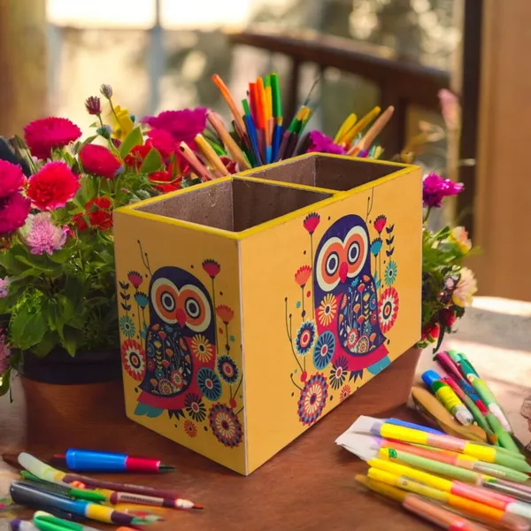 Madarks_Vibrant_Owl-Themed_Wooden_Cutlery_Holder_�_4_Compartments