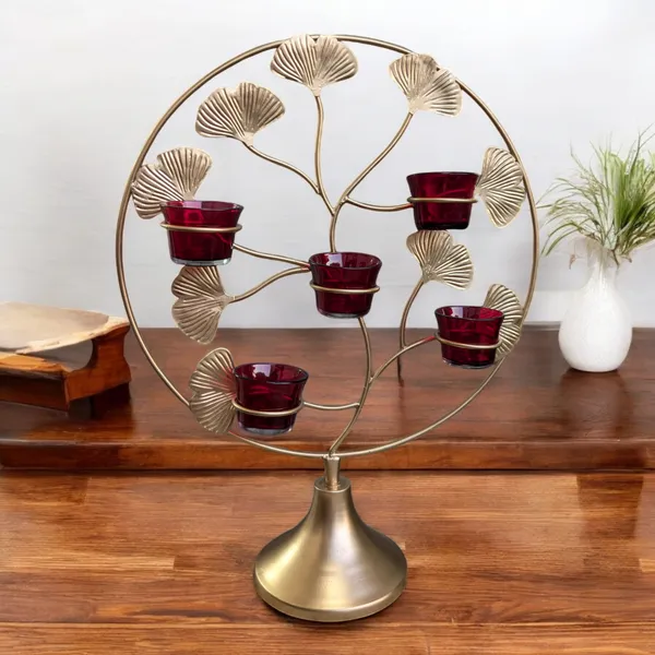 Madarks_:_Golden_Leaf_Metal_Tea_Light_Candle_Holder_�_6_Holder_Decorative_Stand,_Height:_19_inch_and_Width:_15_Inch