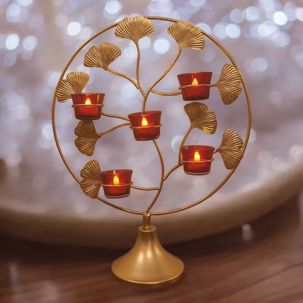 Madarks_:_Golden_Leaf_Metal_Tea_Light_Candle_Holder_�_6_Holder_Decorative_Stand,_Height:_19_inch_and_Width:_15_Inch
