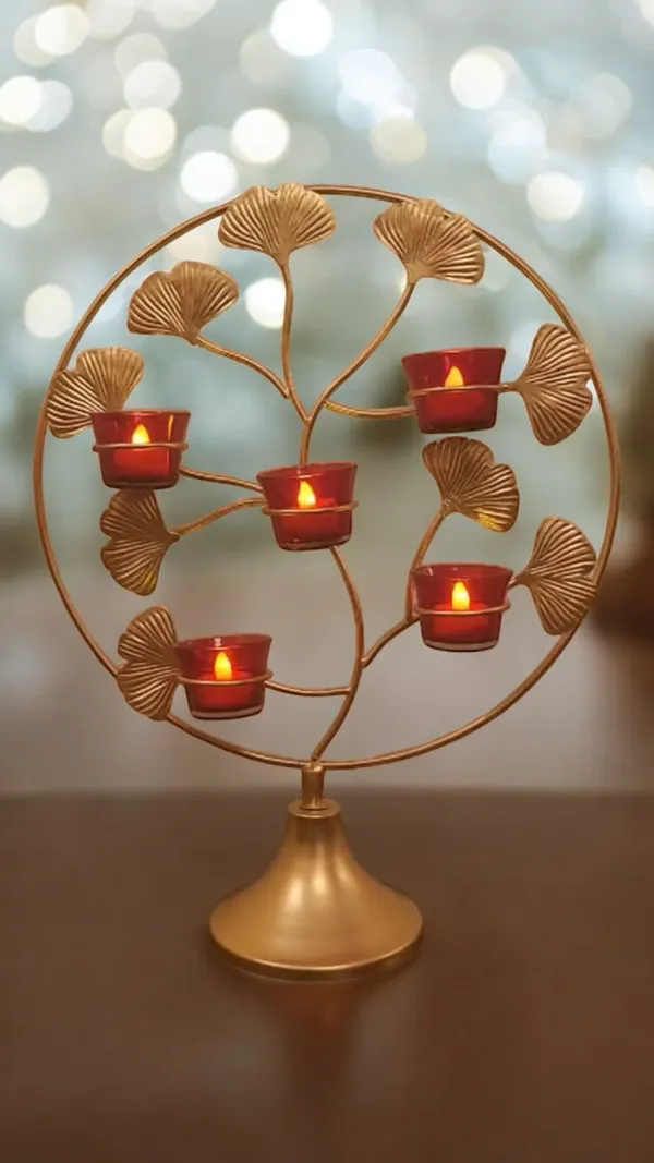 Madarks_:_Golden_Leaf_Metal_Tea_Light_Candle_Holder_�_6_Holder_Decorative_Stand,_Height:_19_inch_and_Width:_15_Inch