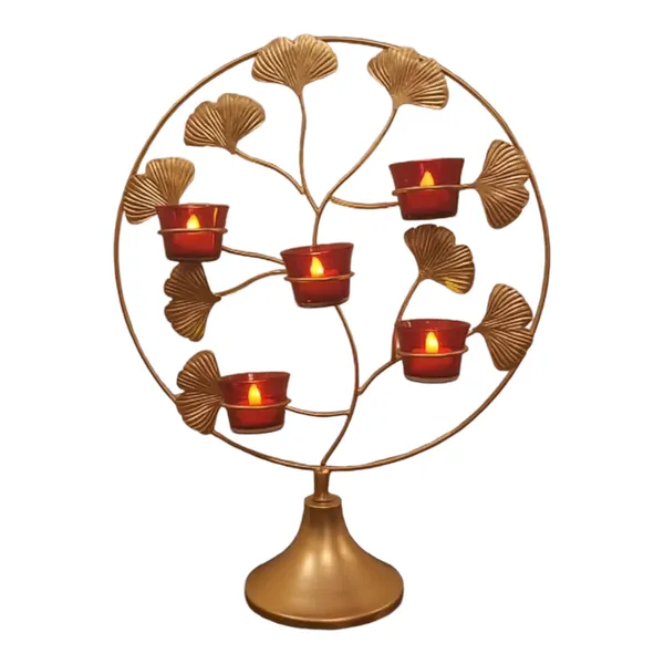 Madarks_:_Golden_Leaf_Metal_Tea_Light_Candle_Holder_�_6_Holder_Decorative_Stand,_Height:_19_inch_and_Width:_15_Inch