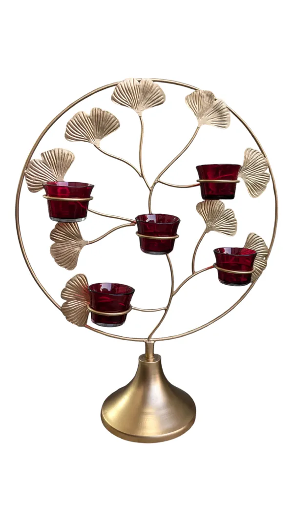 Madarks_:_Golden_Leaf_Metal_Tea_Light_Candle_Holder_�_6_Holder_Decorative_Stand,_Height:_19_inch_and_Width:_15_Inch
