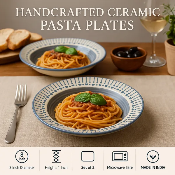 Madarks_Handcrafted_Ceramic_Pasta_Plates_–_Blue_Spiral_with_Heart_Border,_Set_of_2,_8_Inch_Diameter,_Microwave_&_Dishwasher_Safe