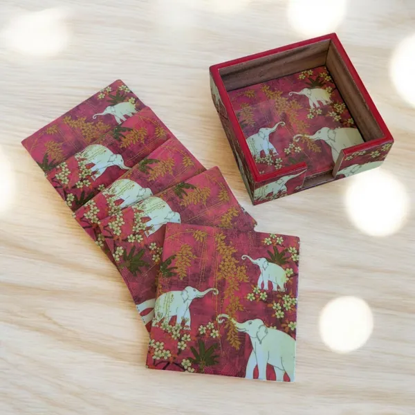 Royal_Elephant-Themed_Handcrafted_MDF_Coaster_Set_with_Stand_–_Pack_of_6