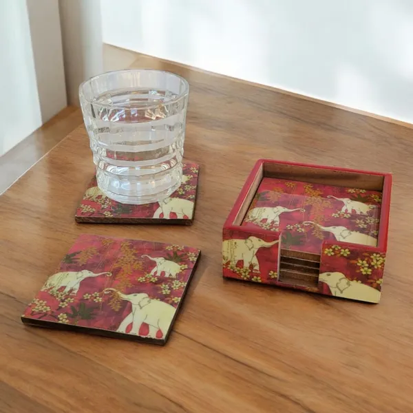 Royal_Elephant-Themed_Handcrafted_MDF_Coaster_Set_with_Stand_–_Pack_of_6