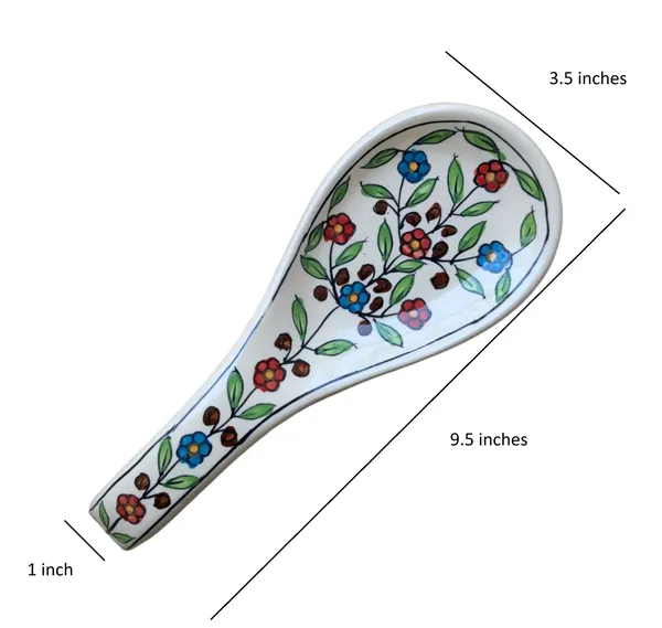 Floral_Leafy_Motif_Ceramic_Spoon_Rest_-_Ceramic_Spoon_Holder_Ceramic_Cutlery_Set_(Pack_of_1)