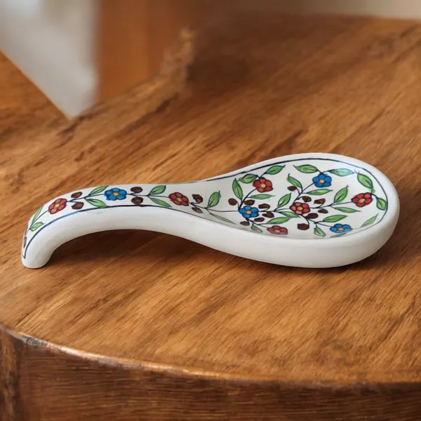 Floral_Leafy_Motif_Ceramic_Spoon_Rest_-_Ceramic_Spoon_Holder_Ceramic_Cutlery_Set_(Pack_of_1)