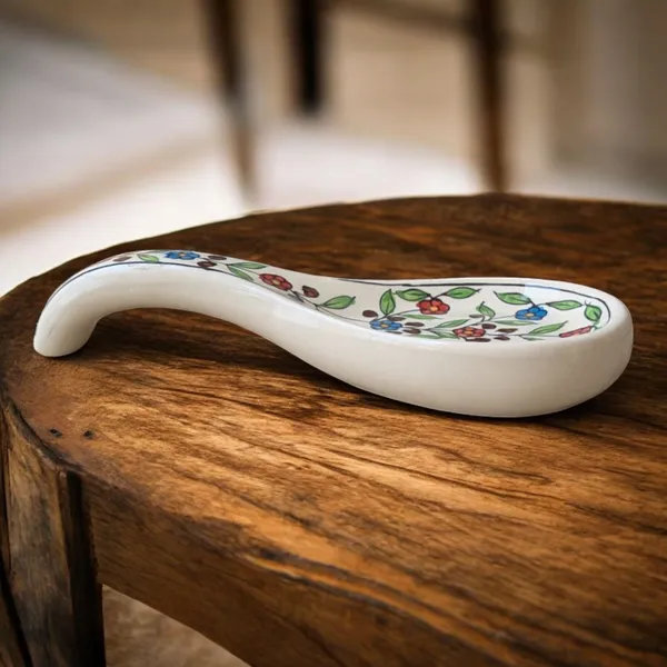 Floral_Leafy_Motif_Ceramic_Spoon_Rest_-_Ceramic_Spoon_Holder_Ceramic_Cutlery_Set_(Pack_of_1)