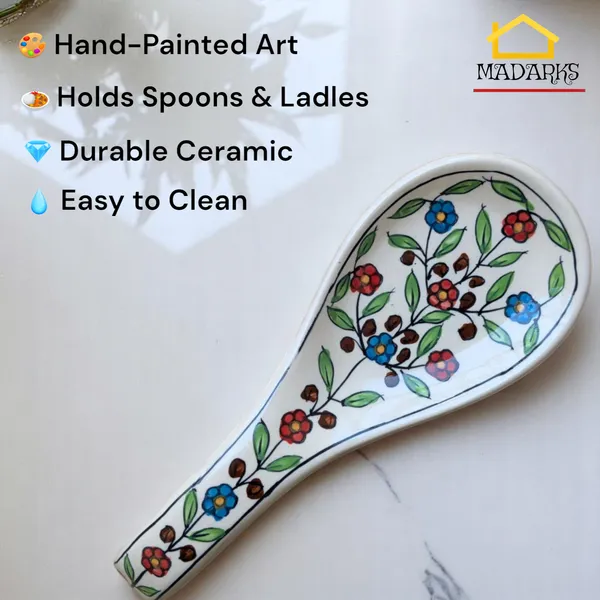Floral_Leafy_Motif_Ceramic_Spoon_Rest_-_Ceramic_Spoon_Holder_Ceramic_Cutlery_Set_(Pack_of_1)