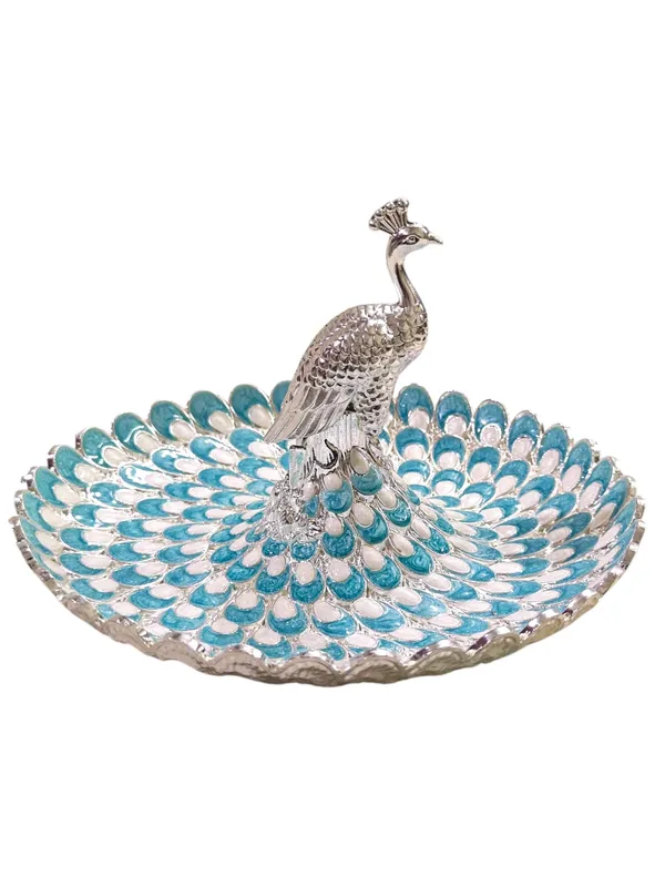 German_Silver_Dry_Fruit_Box_Premium_Gift_Item_for_Wedding,_Return_Gift_&_Festive_Serving_Bowl_(Peacock_Tray)